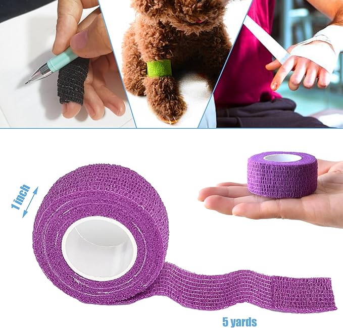 9 Pack 1" x 5 Yards Self Adhesive Bandage Wrap Self Stick Wrap for Ankle, Wrist, Finger, Sports, Breathable Cohesive Vet Tape for Pets (Purple)-PurrikoPets