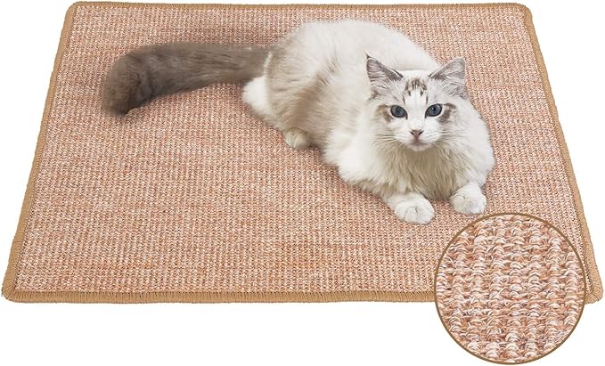 FUKUMARU Cat Scratcher Mat, 23.6 X 31.5 Inch Natural Sisal Cat Scratch Mats, Horizontal Cat Floor Scratching Pad Rug, Protect Carpets and Sofas Brown-PurrikoPets