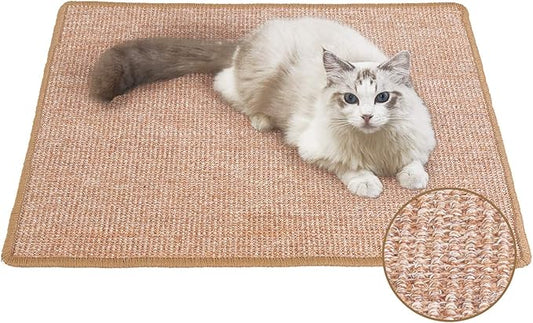 FUKUMARU Cat Scratcher Mat, 23.6 X 31.5 Inch Natural Sisal Cat Scratch Mats, Horizontal Cat Floor Scratching Pad Rug, Protect Carpets and Sofas Brown-PurrikoPets