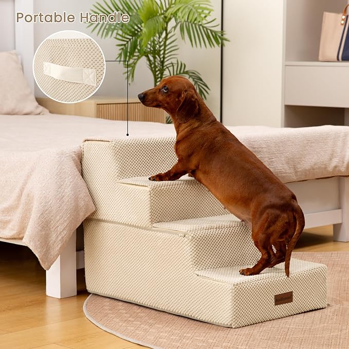 Dog Stairs for Bed 18.5" H, 4-Step Dog Steps for Small Dogs and Cats, Indoor Non-Slip Balanced Pet Stairs are Suitable for Puppy, Older Cat,Beige-PurrikoPets