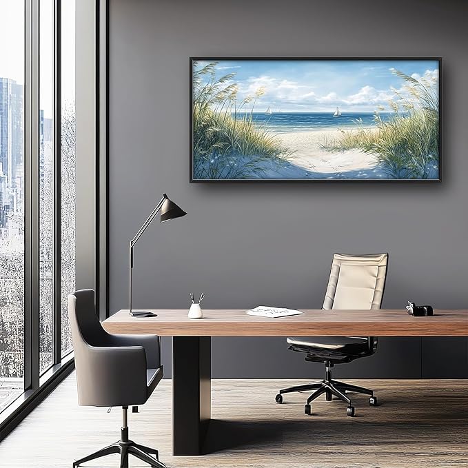 Framed Large Beach Wall Art for Living Room, Oversized Coastal Nautical Wall Decor Sailboat Canvas Seaside Pictures Modern Artwork Home Decoration for Living Room Bedroom Office 60"x30"-PurrikoPets