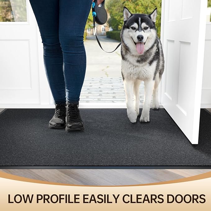 Durable Front Door Mat, Heavy Duty Indoor Outdoor Doormat, 60” x 36” Low Profile Outdoor Mats for Home Entrance, Stain and Fade Resistant Shoe Scraper Mat, Ideal for High Traffic Area-PurrikoPets