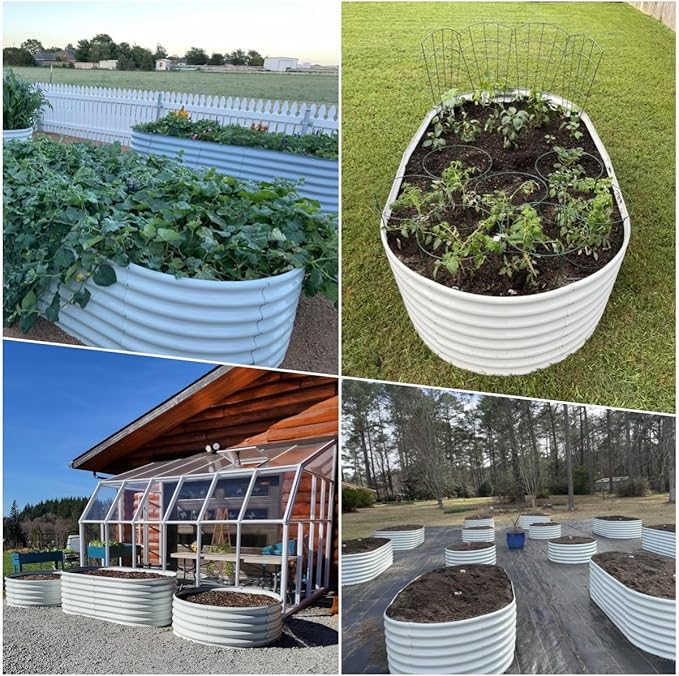 A ANLEOLIFE 8x4x2ft Galvanized Raised Garden Bed Kit, Oval Metal Deep Root Planters for Outdoor Plants Vegetables Flowers Herb, Large Bottomless, 478 Gallon Capacity- Antique White-PurrikoPets