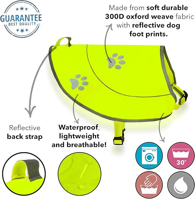 Dog Reflective Vest - Comfortable Jacket Safety Hunting, High Visibility for Dogs with Elastic Straps and Clasp Closure- Yellow, X-Small-PurrikoPets