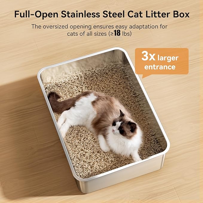 2 Pack Cat Pan Giant 28" Extra Large Stainless Steel Cat Litter Pan Metal Cat Litterbox for Big Cats and Multiple Cats, Anti-Leakage, Easy Cleaning-PurrikoPets