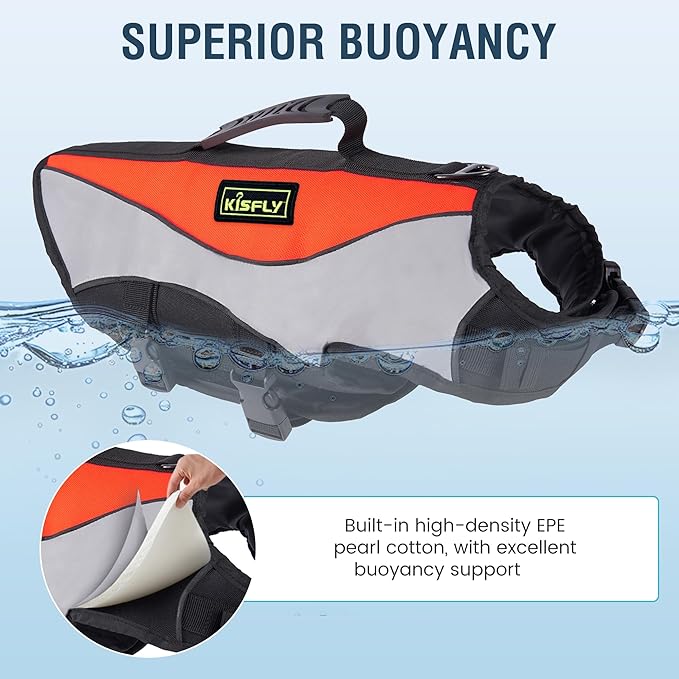 Dog Life Jackets for Large Breeds – Reflective Dog Life Vests for Swimming and Boating, Buoyancy Aid with Rescue Handle, Adjustable Swim Safety Vest (XL, Orange)-PurrikoPets