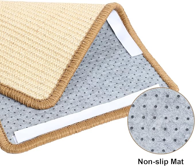 FUKUMARU Cat Scratcher Mat, 19.6 X 11.8 Inch Natural Sisal Cat Scratch Mats, Horizontal Cat Floor Scratching Pad Rug, Protect Carpets and Sofas - Beige-PurrikoPets