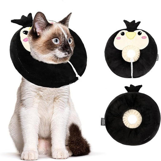 Adjustable cat Cone Collar Soft to Stop Licking After Surgery for Kitten, Alternative to Cone of Shame cat, Donut Cone for Cats, pet Elizabethan Collar (Penguin, Medium)-PurrikoPets