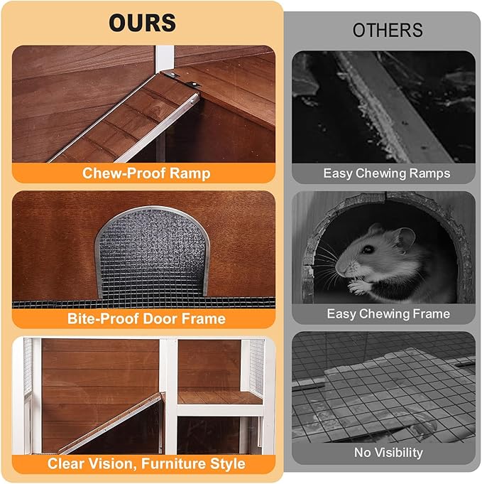 2-Story Guinea Pig Cage with Stand, Indoor Wooden Hamster Cage with Ramp, Pull-Out Tray, Hideout & Platform, Acrylic Transparent Small Animal Habitat for Chinchillas, Ferrets, Hedgehogs, Walnut-PurrikoPets