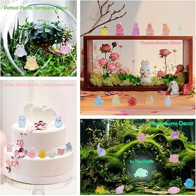 72 Types Luminous Mini Resin Animals, Plastic Tiny Resin Animals to Hide Prank,Mini Animals Figures for Fairy Garden, Dollhouse,Terrariums, Potted,Cake Topper, Miniature Landscape Ornament-PurrikoPets