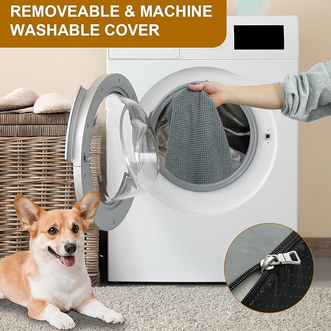 Dog Stairs for Small Dogs 24.6" H, 5-Step Dog Steps for High Bed, High-Density Foam Curved Pet Stairs with Non-Slip Removable Washable Cover to Get on Bed-PurrikoPets