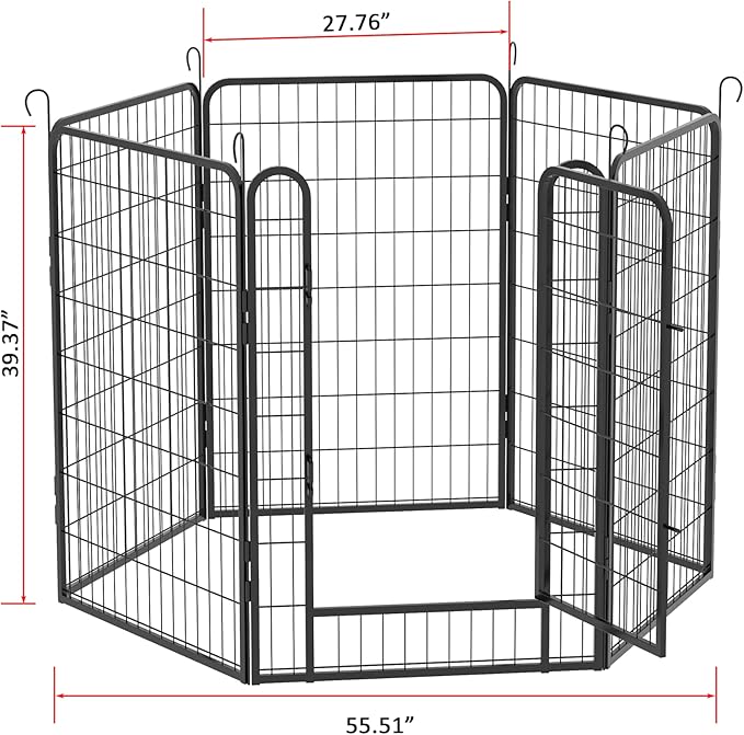 Dog Playpen, Outdoor Dog Fence, 6 Panels, 40" H Dog Pen for Large/Medium/Small Dogs, Heavy Duty Metal Pet Fence with Gate, Portable Dog Fence for RV Camping and Yard (Black)-PurrikoPets