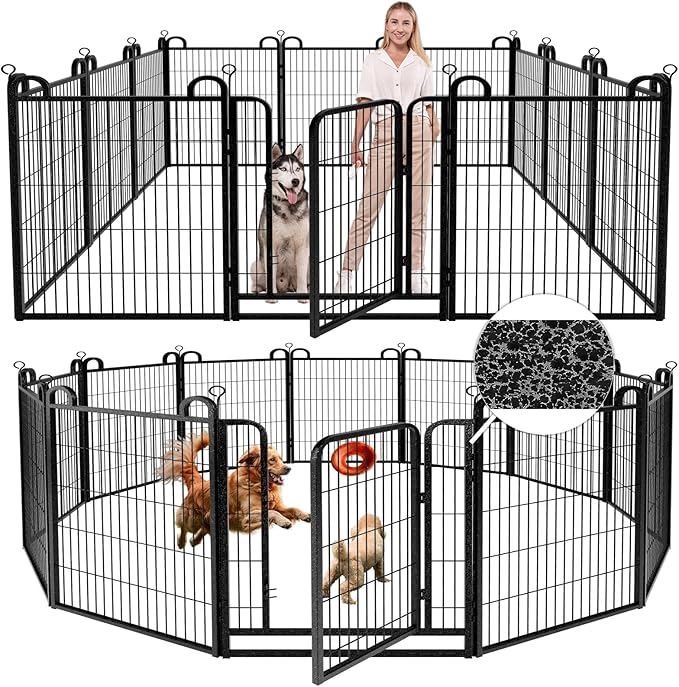 Dog Playpen Outdoor 12 Panels Heavy Duty Dog Fence 40" Height Anti-Rust with Doors Portable for RV Camping Yard, Total 27FT, 58 Sq.ft, Snowy Black-PurrikoPets