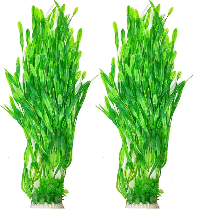 25.98 Inch Tall Aquarium Plants – Large Lifelike Artificial Fish Tank Decorations, 2 Pcs Fish Tank Plants Plastic，Durable & Safe for Freshwater/Saltwater Aquariums (Green (Style B))-PurrikoPets