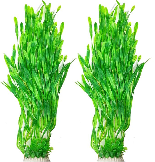 25.98 Inch Tall Aquarium Plants – Large Lifelike Artificial Fish Tank Decorations, 2 Pcs Fish Tank Plants Plastic，Durable & Safe for Freshwater/Saltwater Aquariums (Green (Style B))-PurrikoPets