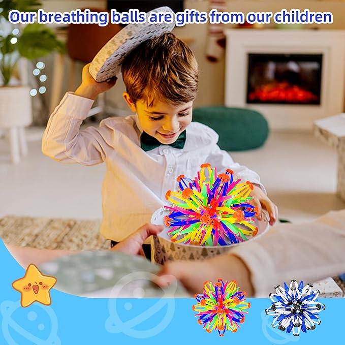 2Pcs Colorful Sphere Expandable Breathing Balls Fidget Toy-Great Anxiety Stress Reliever,Collapsible Expanding Magic Ball Toys for Kids & Adults Mindfulness Meditation Practices , Yoga -ADHD-PurrikoPets