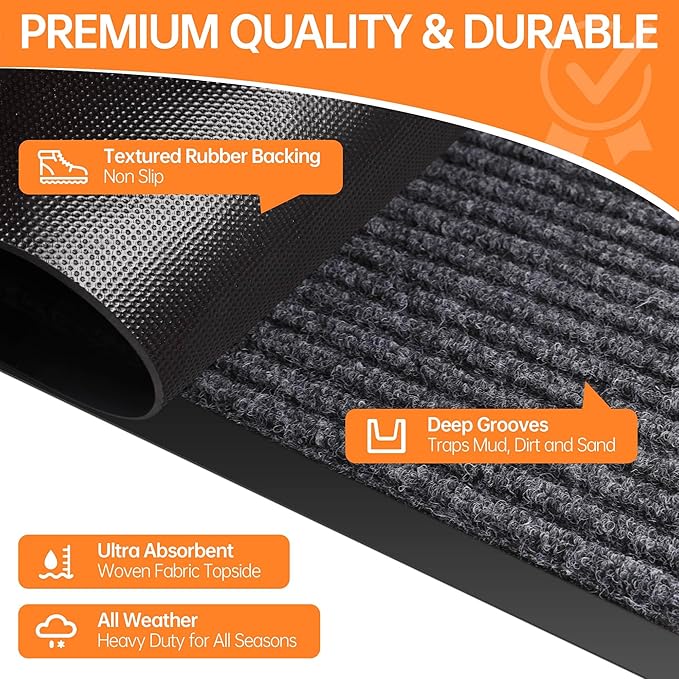 Front Door Mat, 4'x8' Indoor Outdoor Door Mat, Commercial Industrial Entrance Doormat, Heavy Duty Welcome Mat, Rubber Backing Non Slip Doormat for Entryway-PurrikoPets