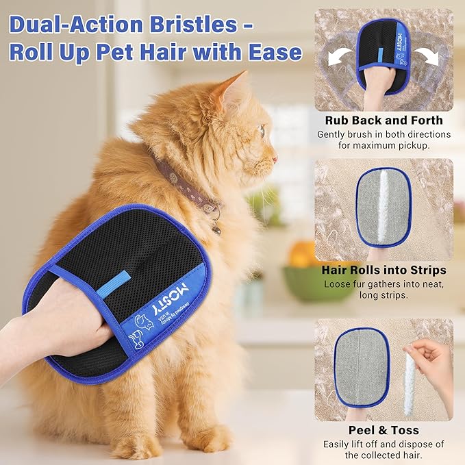 2Pcs Pet Hair Removal Glove,Double Sided Electrostatic, Reusable Cat & Dog Hair Remover Mitt for Furniture, Couch, Carpet, Car Seat, Quick Cleaning Grooming Glove-PurrikoPets