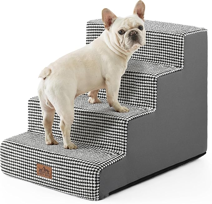 Dog Stairs for Small Dogs, 4 Tier Wider Pet Stairs for Couch and Beds, 17.7" H Non-Slip Dog Steps for Old Cats, Puppy, Small Medium Dogs, 17.7x23.6x17.7 inch, White Black-PurrikoPets