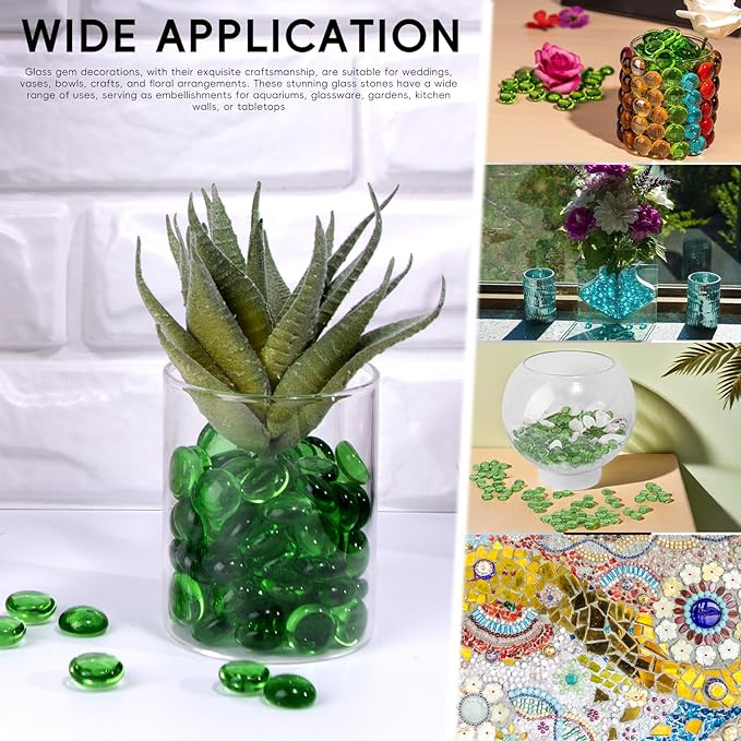 1 LB Green Glass Marbles, Mini Flat Glass Beads~150 PCS for Vase Fillers, Floral Bottom Mancala Gems Pebbles Fish Tank Rocks for Table Aquarium,Home Decor Art Craft Supplies(0.5"~0.7")-PurrikoPets