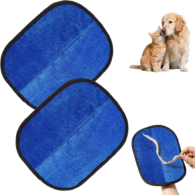 2PCS Electrostatic Pet Grooming Gloves, Reusable Hair Remover for Dog Cat Fur on Clothes Furniture Car Seat/Blue-PurrikoPets