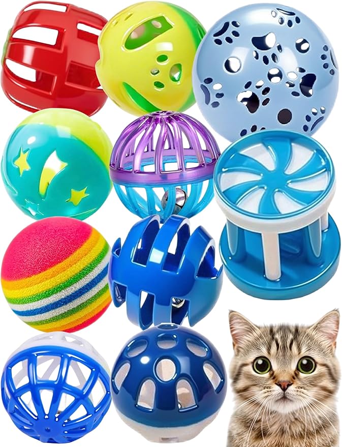 10-Pack Cat Toy Balls with Bell for All Cats, Playtime Paradise (1.5'' - 2.3'', Cat Toys Mega Set)-PurrikoPets
