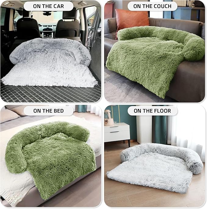 GGIB Calming Dog Bed Fluffy Plush Dog Mat for Furniture Protector with Removable Washable Cover for Large Medium Small Dogs and Cats (Large, Grass Green)-PurrikoPets