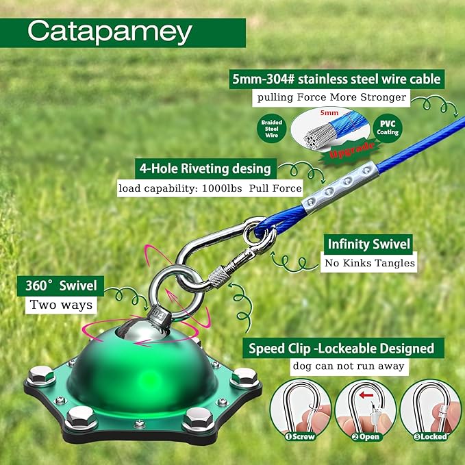 Dog Tie Out Cable and Stake for Yard,(up to 200lbs) 360°Swivel Run Anchors- No Tangle,with 30FT Heavy Duty Tie Out Cable for Dogs,Dog Runner for Yard,Ideal for Outdoor Camping-PurrikoPets