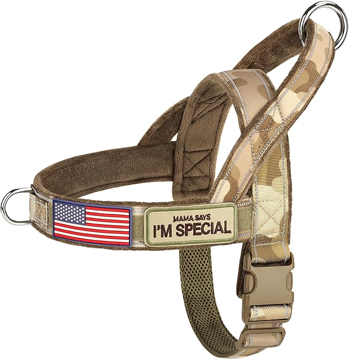 Forestpaw No Pull Dog Harness - Soft Flannel Padded Tactical Dog Vest Harness with Quick Release Buckle, Adjustable Reflective Pet Harness for Large Dogs Walking Training,Brown Camouflage XL-PurrikoPets