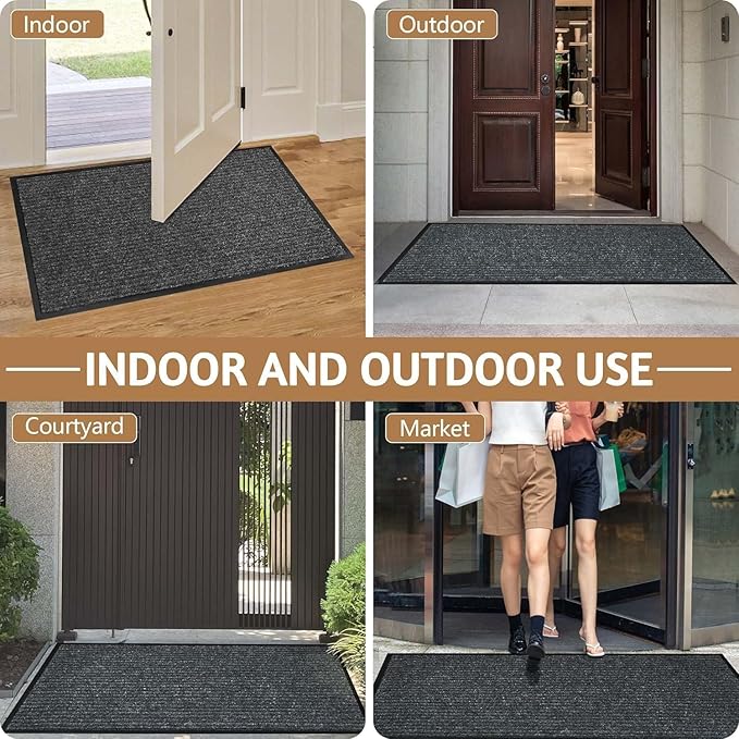 Durable Front Door Mat, Heavy Duty Indoor Outdoor Doormat, 60” x 36” Low Profile Outdoor Mats for Home Entrance, Stain and Fade Resistant Shoe Scraper Mat, Ideal for High Traffic Area-PurrikoPets