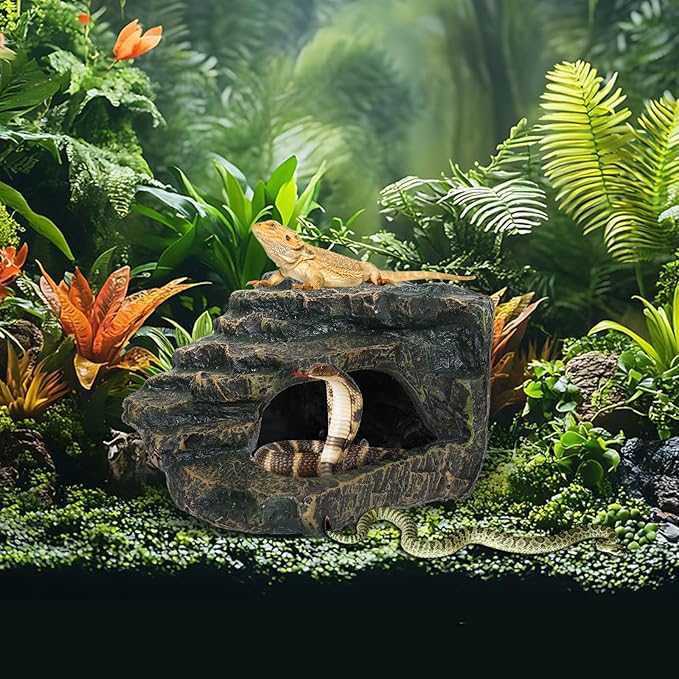 Gecko Tank Acccessories, Turtle Tank Accessories, Perfect Tortoise Hide Fish Tank Decor for Betta, Fish, Snake Hide, Professional Turtle Basking Platform (Medium)-PurrikoPets