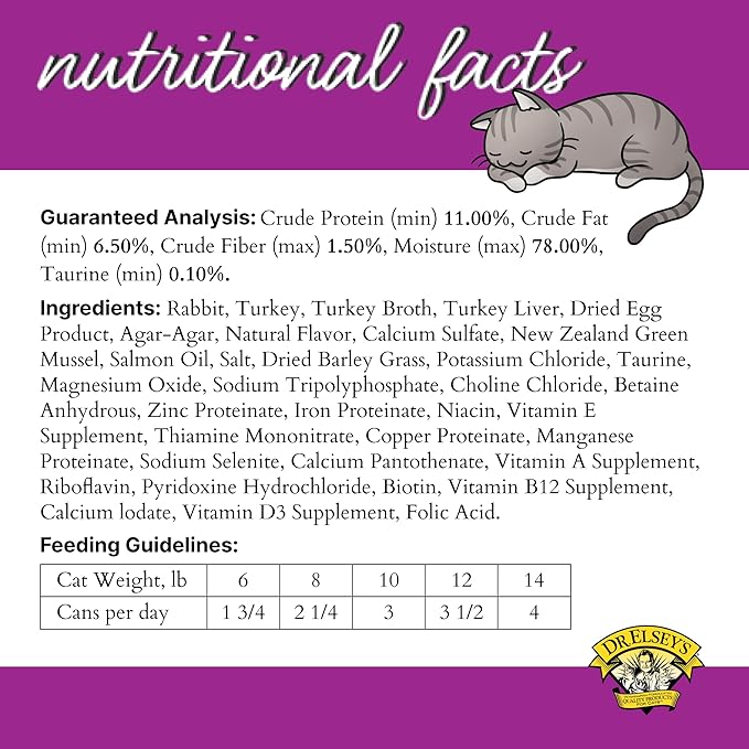 Dr. Elsey's cleanprotein Original Rabbit & Turkey Recipe Wet Cat Food, (Pack of 24), 2.75oz Cans-PurrikoPets
