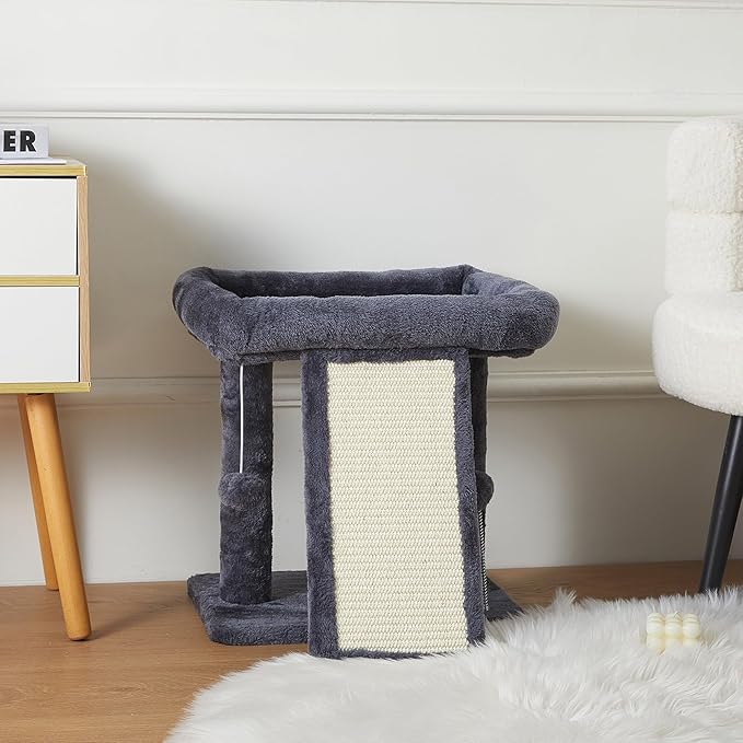 17.7-inch Small Cat Tree Tower with Scratching Post for Indoor Cats,Grey-PurrikoPets