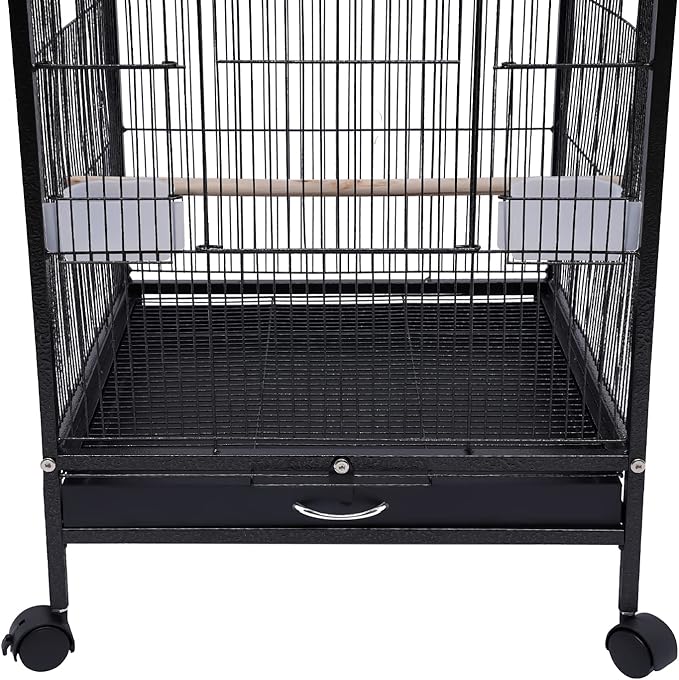 40-Inch Wrought Iron Bird Cage with Open-Top and Rolling Stand, Movable Parrot Cage Pet Bird Flight Cage, 360 Degree View Spacious Interactive Roof Pet Bird House for Medium&Small Birds-PurrikoPets