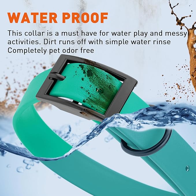 Dogline Biothane Waterproof Dog Collar Strong Coated Nylon Webbing with Black Hardware Odor- Proof for Easy Care Easy to Clean High Performance Fits Small Medium or Large Dogs, Teal-PurrikoPets