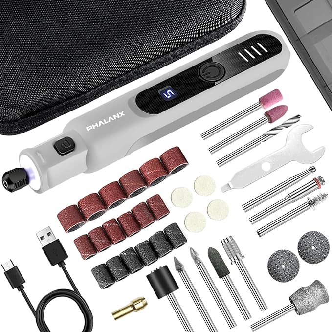 Dog Nail Grinder - Rechargeable Pet Nail Grinder, Electric Upgraded 5 Speed w LED Lights Cordless Dog Nail Trimmer Kit, 40 Accessories Pet Dog Claw Care Kit for Dogs Cats and Small Medium Animals Grey-PurrikoPets