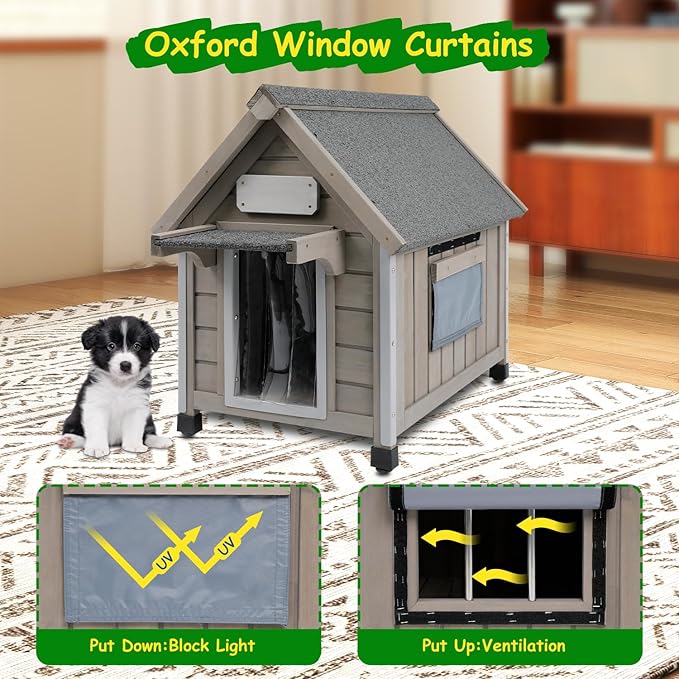 Dog House Outdoor Indoor Waterproof for Small Dog with Anti-Chewing Iron Frame, Raised Feet, Weatherproof Doghouse Kennel Puppy Shelter with Removable Floors(18" L*28.5" W*24" H)-PurrikoPets