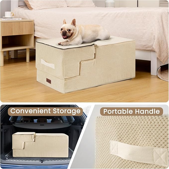 Dog Stairs for High Bed 22.6" H,5-Step Dog Steps for Small Dogs and Cats,Indoor Non-Slip Balanced Pet Stairs are Suitable for Puppy,Older Cat,Beige-PurrikoPets