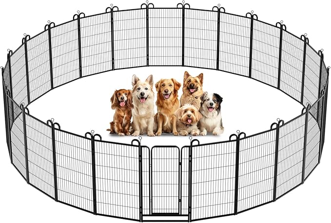 Dog Playpen Outdoor 24 Panels Heavy Duty Dog Fence 47" Height Anti-Rust with Doors Portable for RV Camping Yard, Total 54FT, 227 Sq.ft, Snowy Black-PurrikoPets