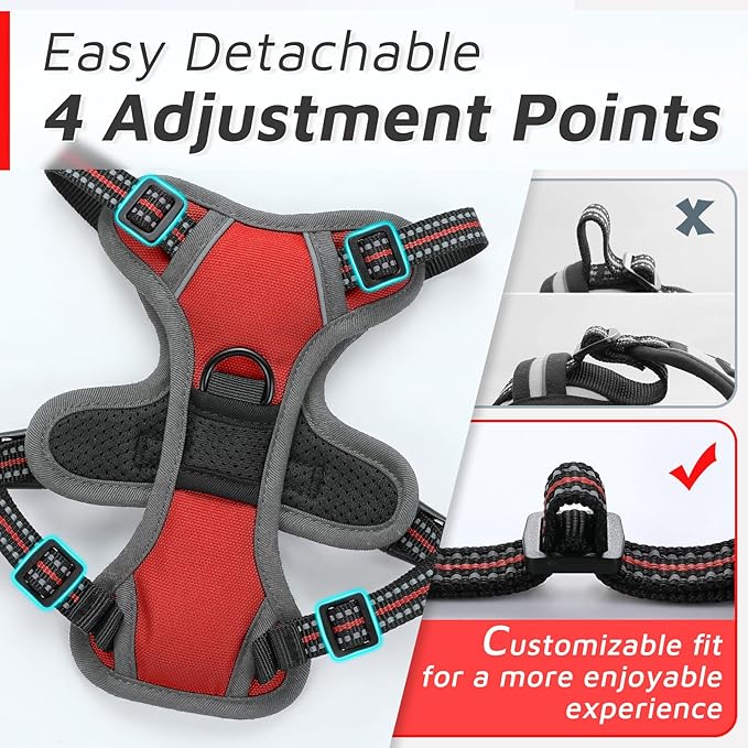 Eagloo Small Dog Harness No Pull, Service Vest with Reflective Strips and Control Handle, Adjustable and Comfortable for Easy Walking, No Choke Pet Harness with 2 Metal Rings, Red, XS-PurrikoPets