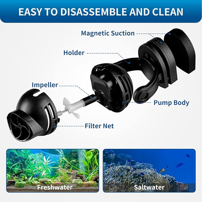 FREESEA Aquarium Powerhead Wave Maker: 1050 GPH Circulation Wavemaker Pump - 360° Adjustable Power Head with Magnetic Suction for 1-55 Gallon Fish Tank | Saltwater | Freshwater-PurrikoPets