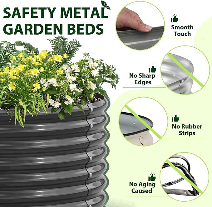 A ANLEOLIFE 8X4X2 ft Galvanized Raised Garden Beds Outdoor, Oval Large Metal Deep Root Planter Box for Planting Vegetables Flowers Herb, Anti-Rust & Easy-Setup, Quartz Grey-PurrikoPets