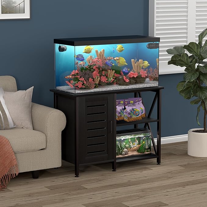 40-50 Gallon Fish Tank Stand, Aquarium Stand with Cabinet Accessories Storage, Heavy Duty Metal Frame, 40.55" L*18.89" W Tabletop, 850LBS Capacity, Black PG02YGB-PurrikoPets
