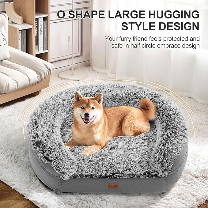 3.7 inch Thickened Orthopedic Dog Beds for Extra Large Dogs, Supportive Dog Sofa Bed with 28D Egg-Crate Foam, Removable Washable Cover, Waterproof Lining, Half-Round Design for Puppy,Senior,Sick-PurrikoPets