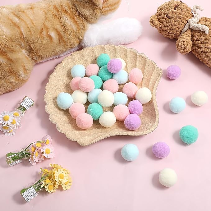 50 Pcs Cat Toy Balls 1.2-inch Colorful Cat Pom Pom Balls Soft Interactive Kitten Ball Cats Exercise Toys Fuzzy Kitten Interactive Playing Quiet Toy for Cats Pet-PurrikoPets