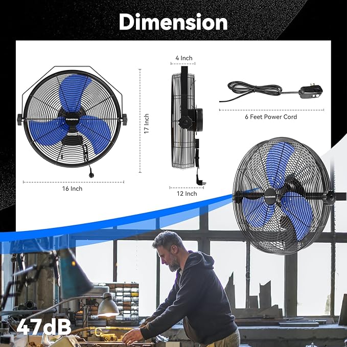 2600 CFM 14 inch Outdoor High Velocity Wall Mounted Fan, 3-Speed Metal Fans with IP44 Enclosure Motor, Industrial Grade Weatherproof Wall Fan for Patio, Greenhouse, Garage, and Gazebo-PurrikoPets