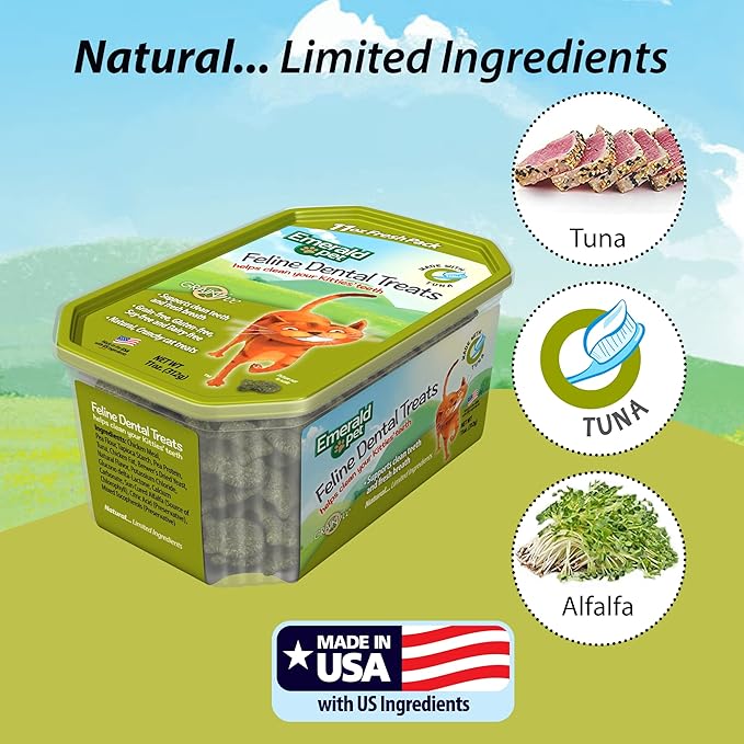 Feline Dental Treats — Tasty and Crunchy Cat Dental Treats Grain Free — Natural Dental Treats to Clean Cat Teeth, Freshen Cat Breath, and Reduce Plaque and Tartar Buildup — Tuna Treats, 11 oz-PurrikoPets