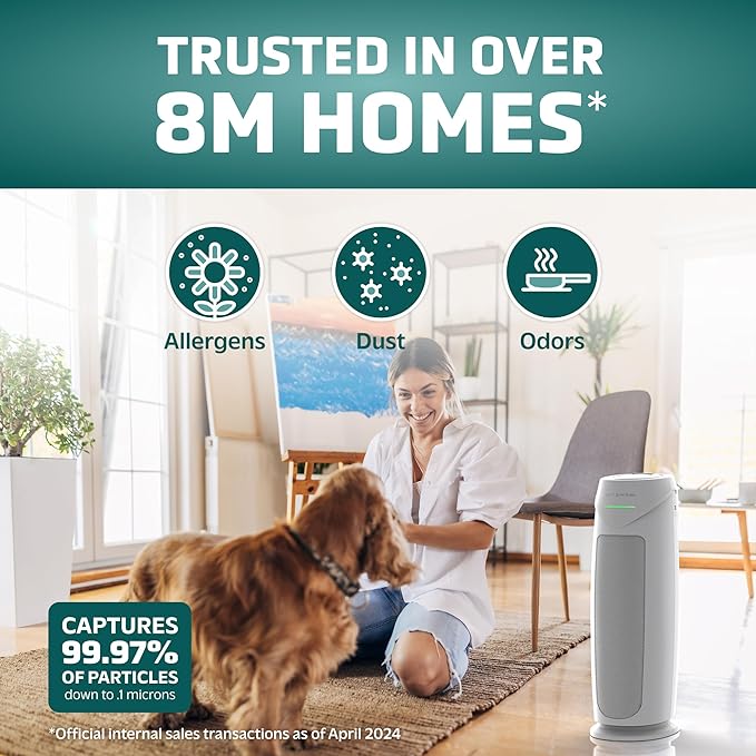 GermGuardian Air Purifier for Home, for Wildfire Smoke, Pets, Pollen, Odor, Mold Spores, Large Rooms Up to 743 Sq. Ft., with HEPA Pure Air Filter, UV-C Light, Air Quality Sensor, 22", AC4880W, White-PurrikoPets