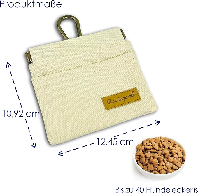 Dog Treat Pouch, Lvory Pocket Sized Pet Training Pouch, Cotton Fabric, Hand Free Dog Walking Bag with Carabiner, Self-Closing Pet Feed Snack Reward, for Puppy Travel or Outdoor Use-PurrikoPets