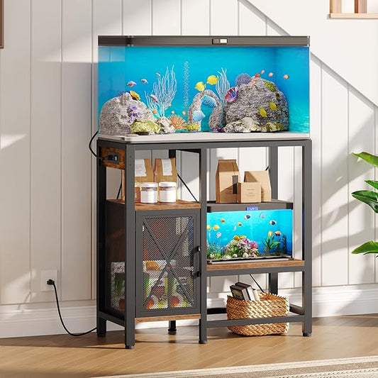20-37 Gallon Fish Tank Stand, Aquarium Stand with Power Outlet and Storage Cabinet, Heavy Duty Tank Stand Suitable for Turtle Tank, Reptile Terrarium, for Home Office, Rustic Brown FTHR40E01-PurrikoPets
